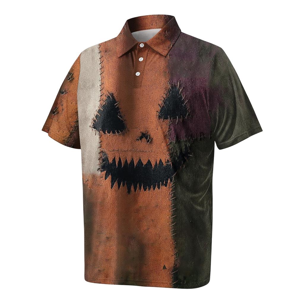 Herren Übergröße Halloween Print Golf Poloshirt Atmungsaktiv Kurzarm Lässiges Arbeitskleidung Oberteil Bequeme Passform
