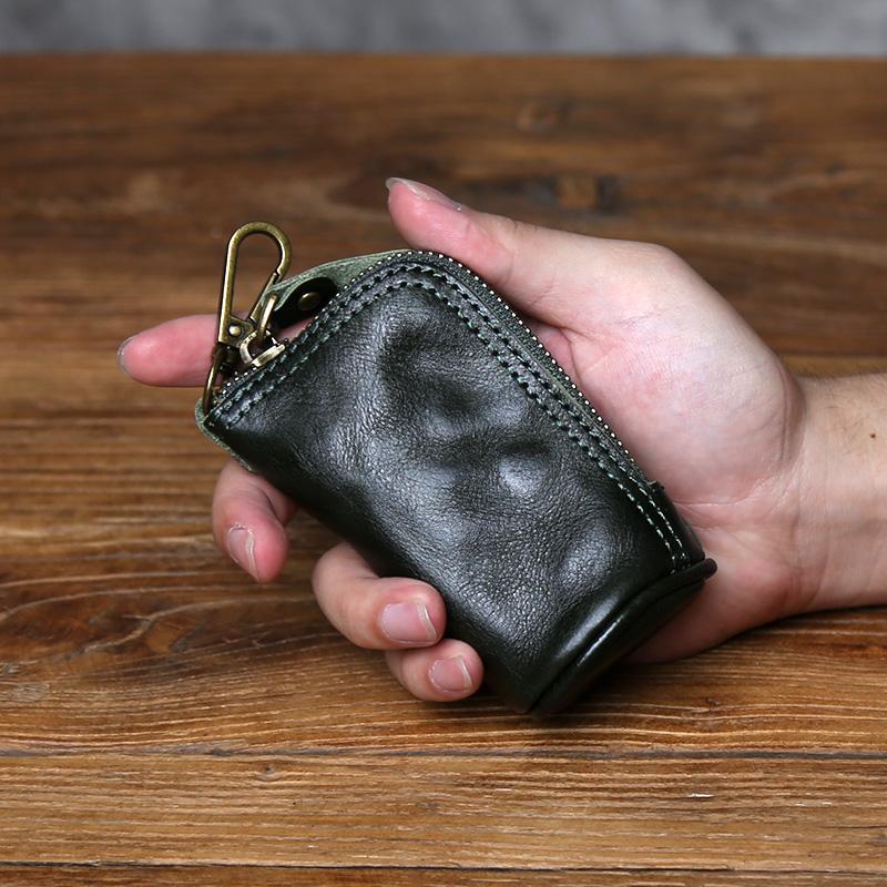 NZPJ Retro Genuine Leather Key Bag Natural Head Layer Cowhide Small Wallet Storage for Women Men Car Key Organizer