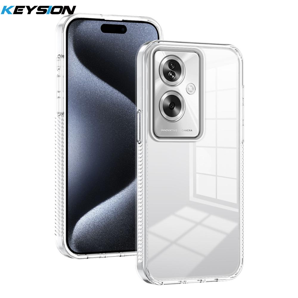 KEYSION Transparent Phone Case for OPPO Reno11 F 5G Soft TPU+PC Anti-slip HD Clear Shockproof Phone Back Cover for OPPO A79 5G