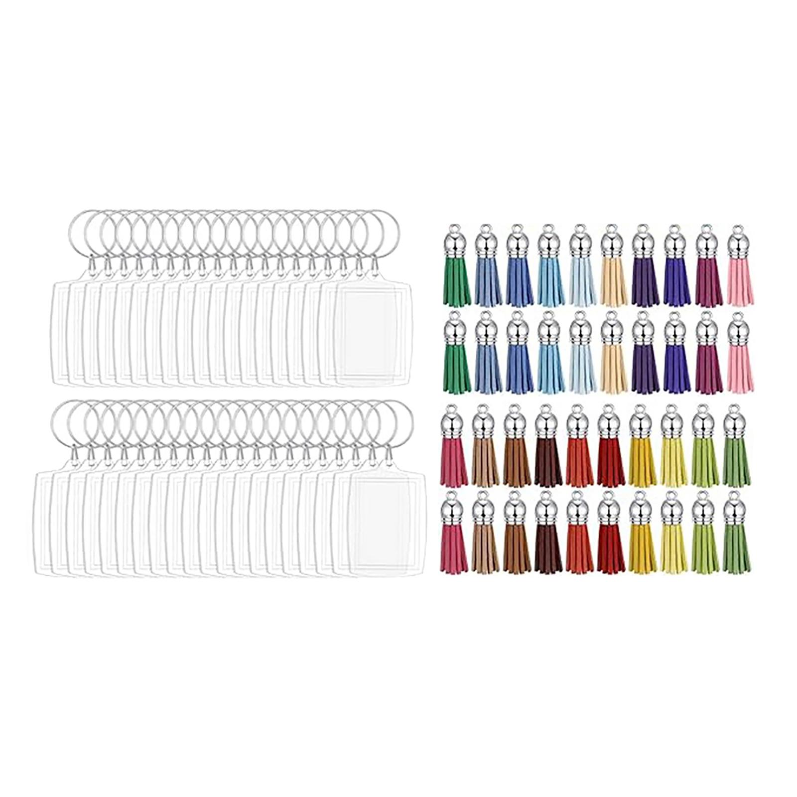 

40 шт. Набор брелоков для ключей с фоторамками ручной работы, Акриловые прозрачные заготовки для вставки фотографий, Брелоки с кисточками, Аксессуары для ключей