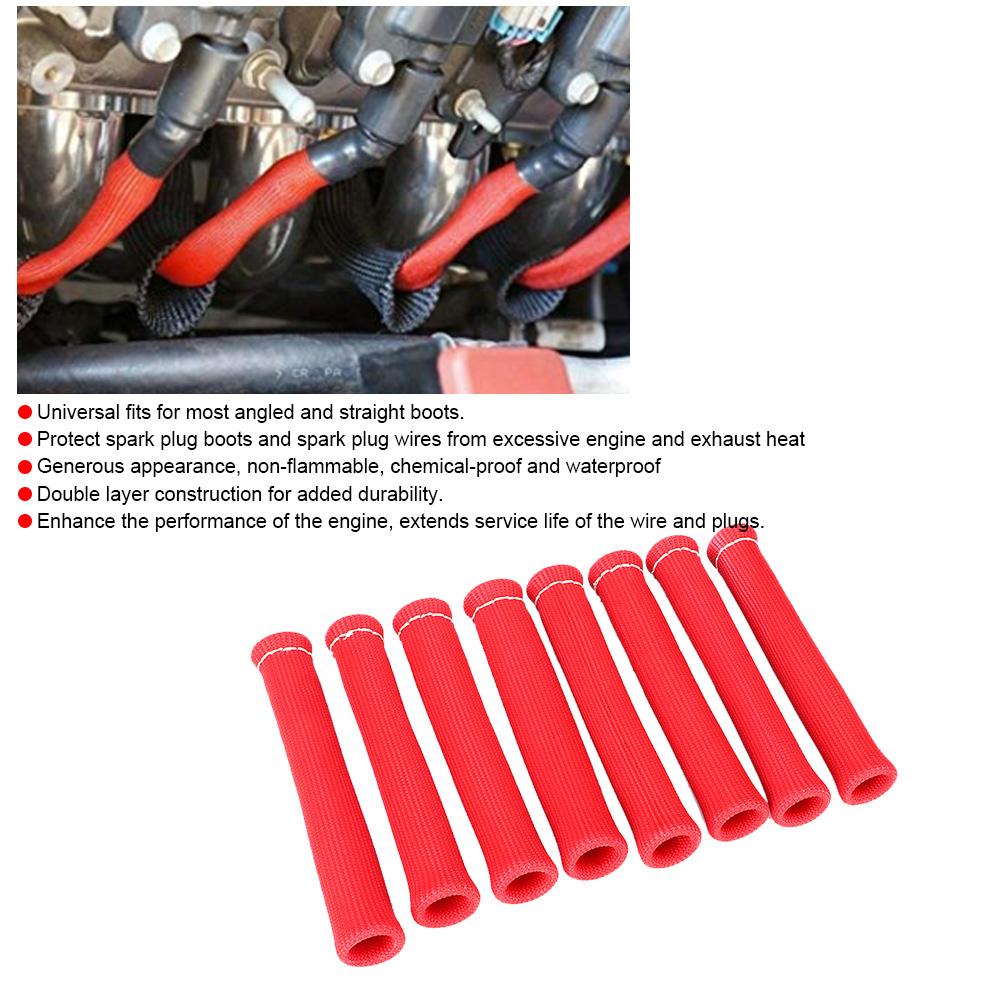 8pcs 1600 Degree Spark Plug Protector Red Wire Boot Heat Shield Cover Insulator for Car Truck