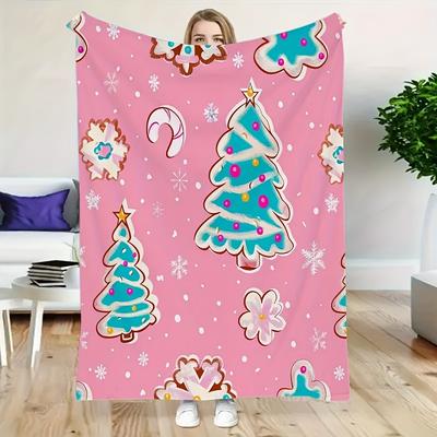 Cozy Christmas Tree and Snowflake Digital Print Flannel Blanket - Suitable for Sofa, Bed, Camping Car, Machine Washable, Holiday
