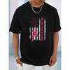Men's Breast Cancer Awareness T-shirt No One Fighting Breast Cancer Alone Featuring an American Flag and a Pink Ribbon Design
