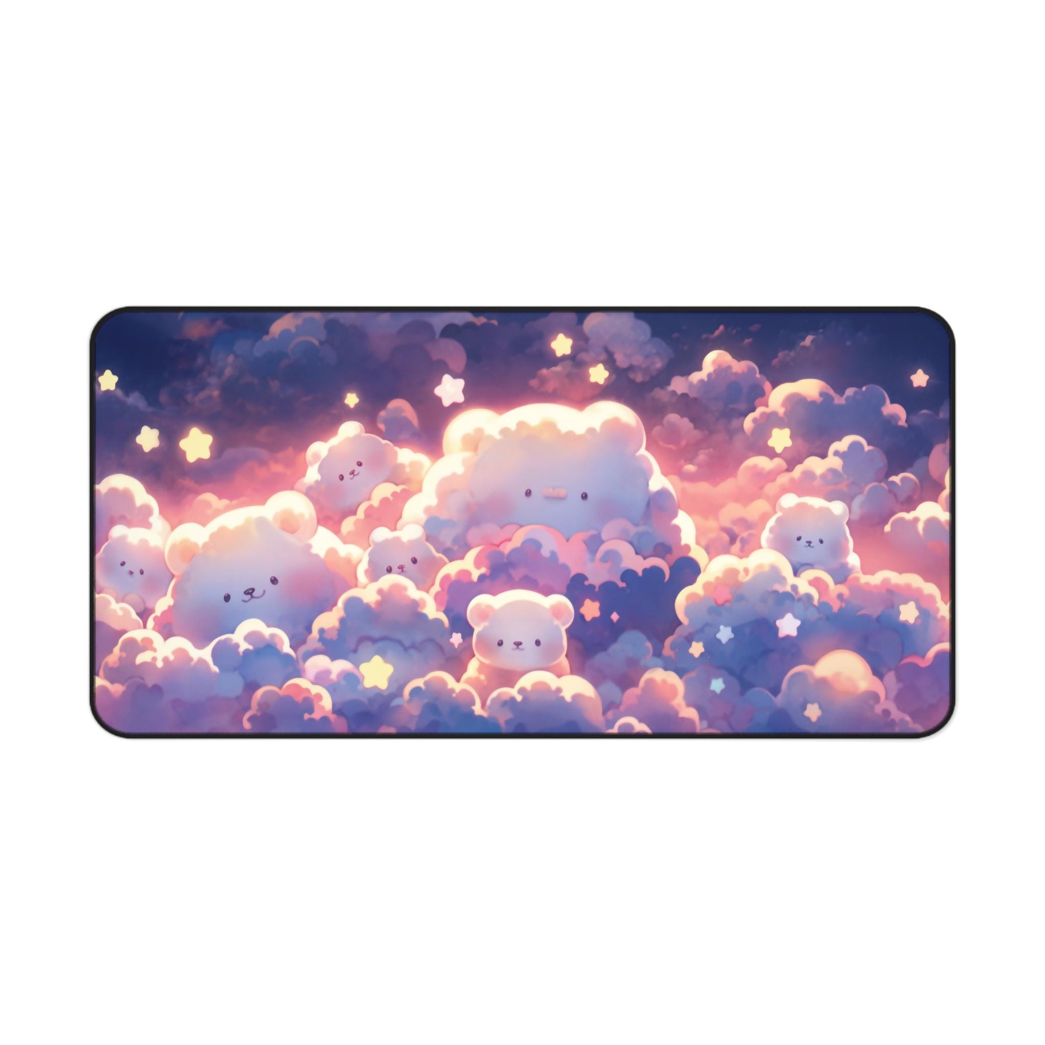 Blue Pink Soft Cloud Sky Desk Pad Cute Kawaii Gaming Mouse Pad Desk Accessories for Girls Gamer Gifts Cute Desk Decoration LockEdge 400x800x2mm