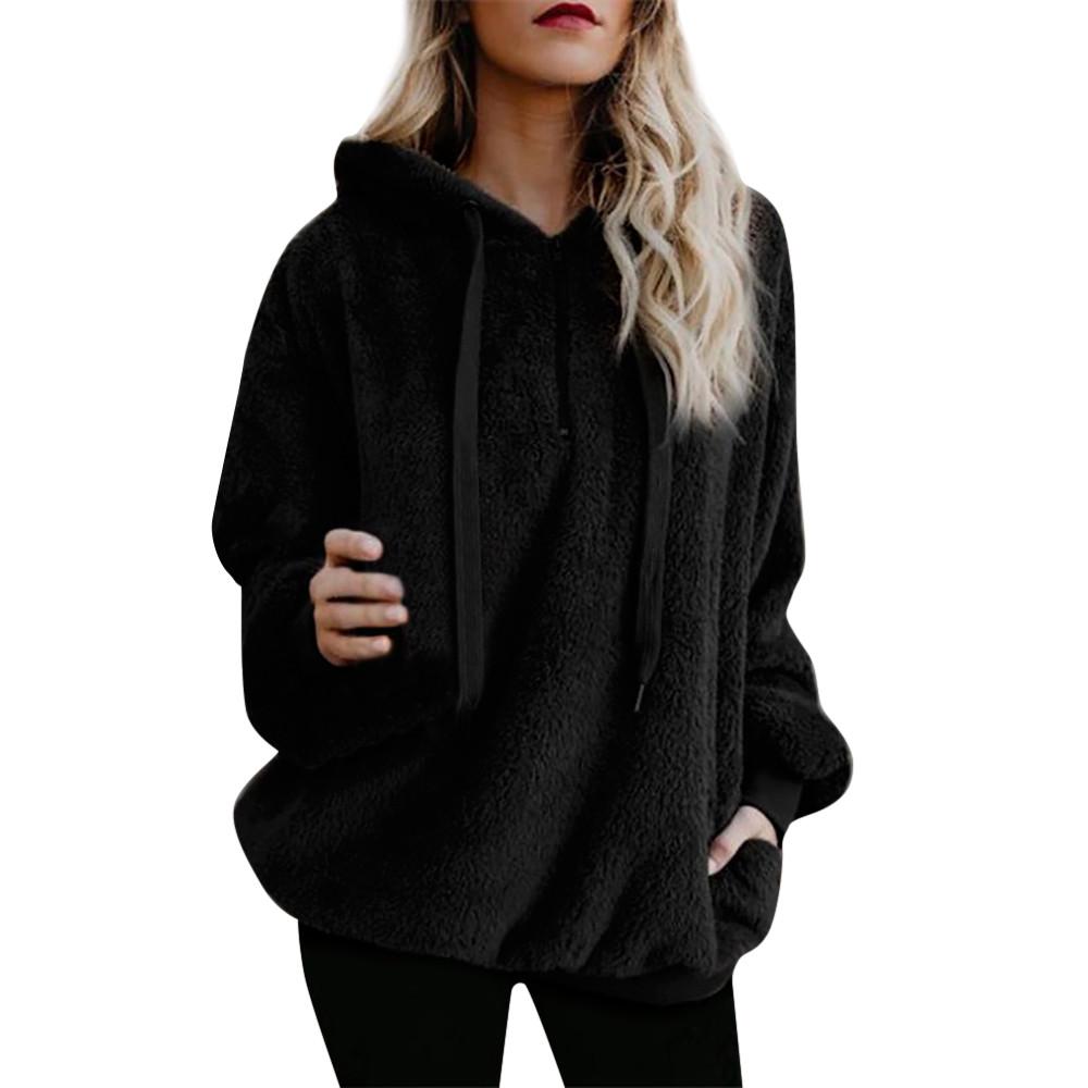 Damen Kapuzen-Sweatshirt-Mantel, Winter, warme Wolle, Reißverschlusstaschen, Baumwollmantel, Oberbekleidung