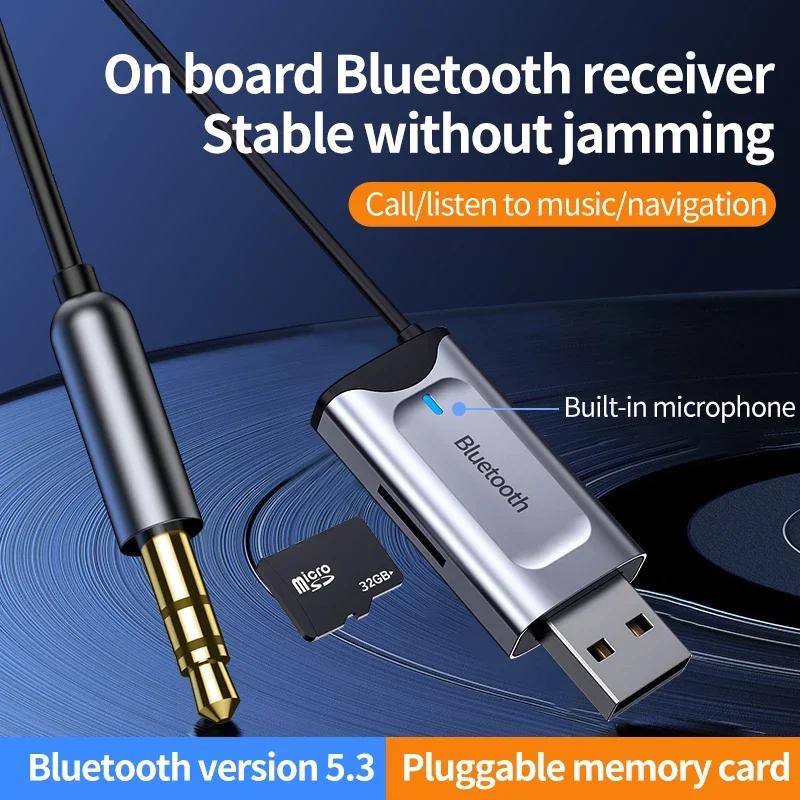 Bluetooth Receiver 5.3 Stereo Wireless Auto Usb To 3.5Mm Jack Aux Audio Adapter Music Mic Handsfree Call Sd Card Slot Fit For Auto Kit