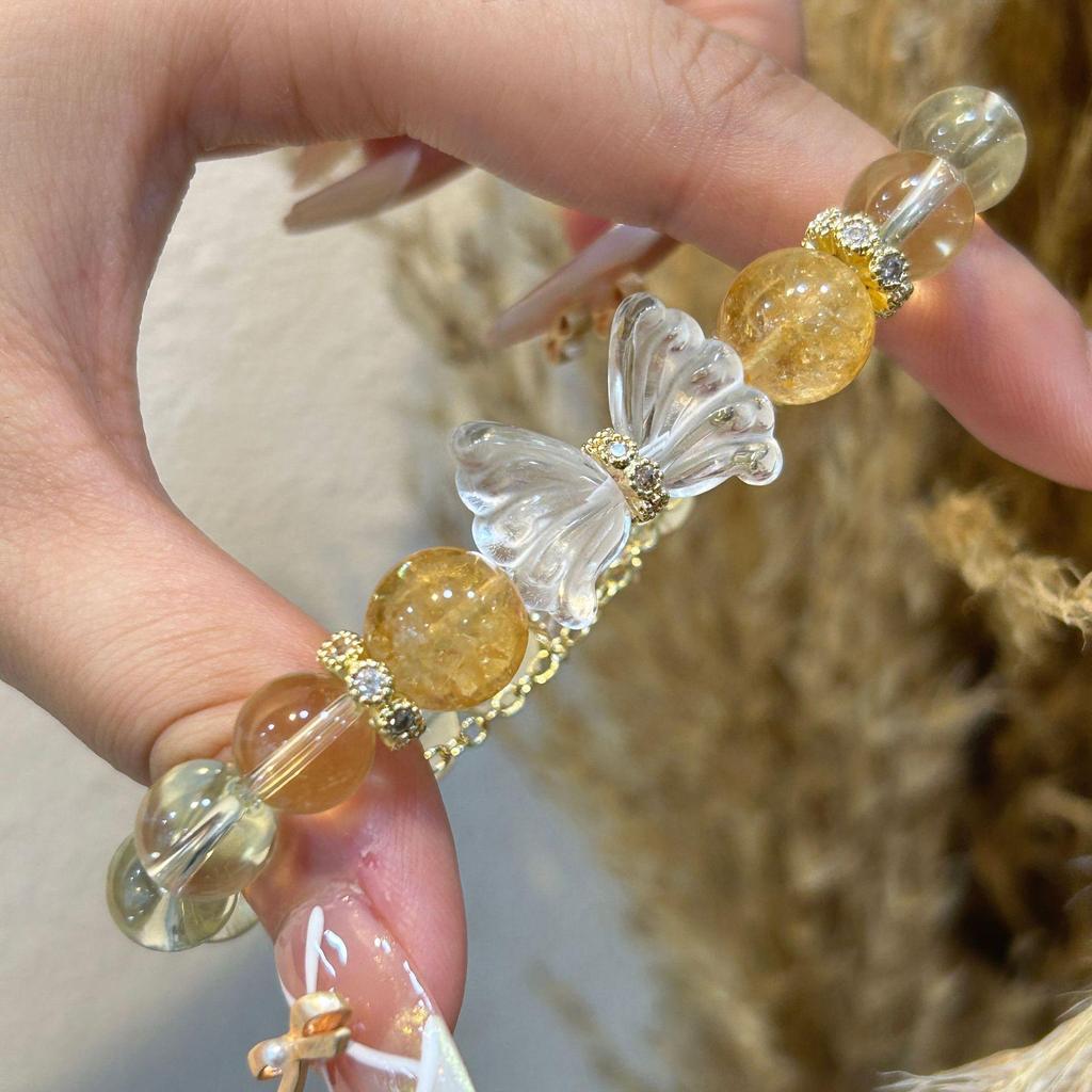 Qiaoen Women's Crystal Yellow Lemon Beaded Bracelet with Large Unique Beads