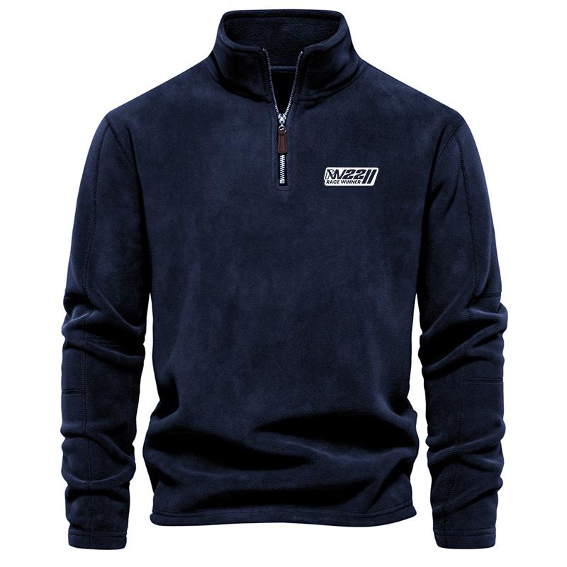 Men's Fleece Warm V-neck Zipper Sweatshirt Outdoor Sports Coats Pullover Men's Casual Outwear
