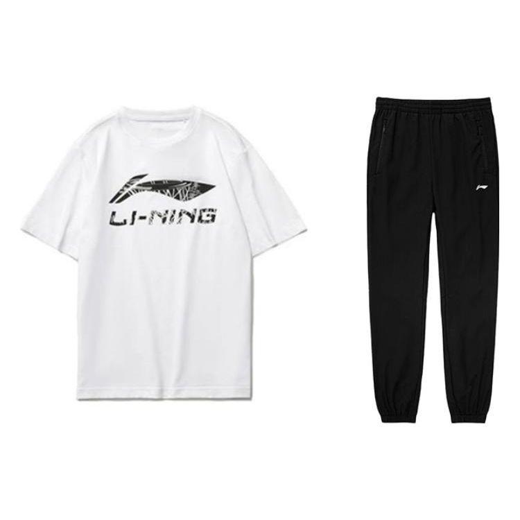 

Li Ning Letter Print Round Neck Pullover Short Sleeve Zipper Pocket Elastic Waist Cuffed Long Pants Knitted Casual Sports Suit AYKSC71-1+AHST471-1 XXL