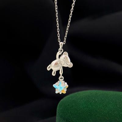 Fantasy Star Picking Little Bear Necklace for Cute Female Crowd Design Sense Collar Chain