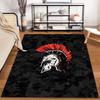 Spartan Helmet Design Carpet with Red Crest on Black Camouflage Background Suitable for use as an anti-slip for living room bedroom sofas