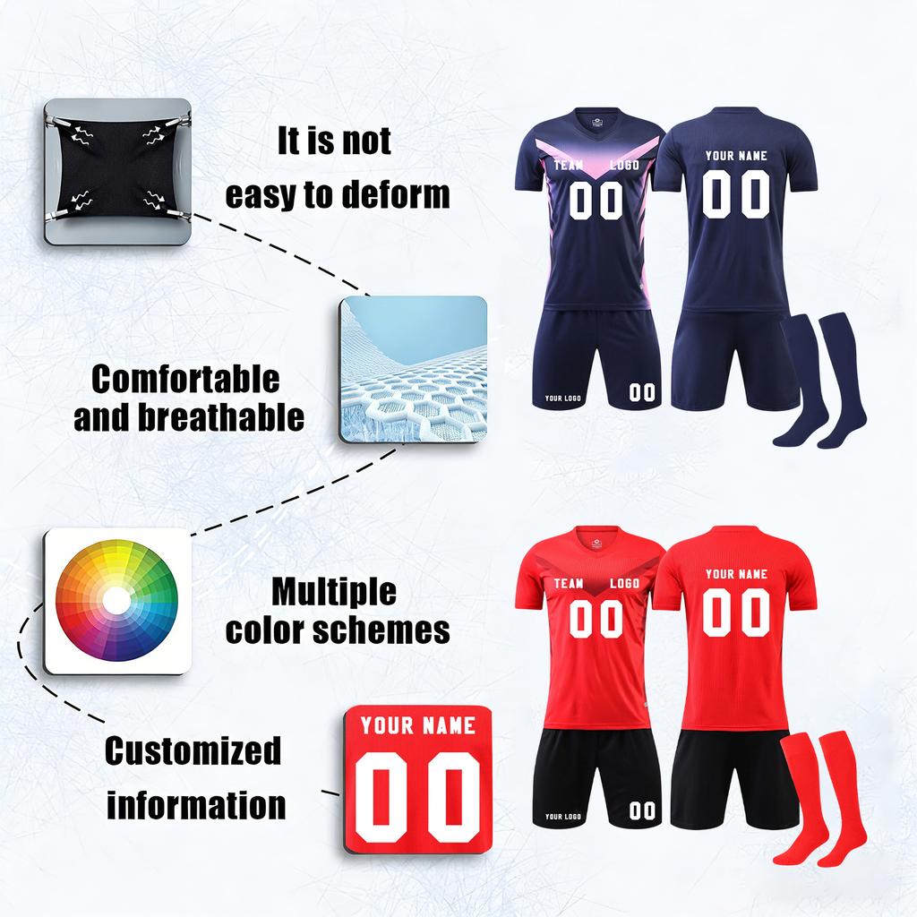 Men Soccer Uniform Set with Short Sleeve Jersey Shorts and Long Socks Lightweight Breathable Quick Dry Athletic Sportswear for Training and Matches