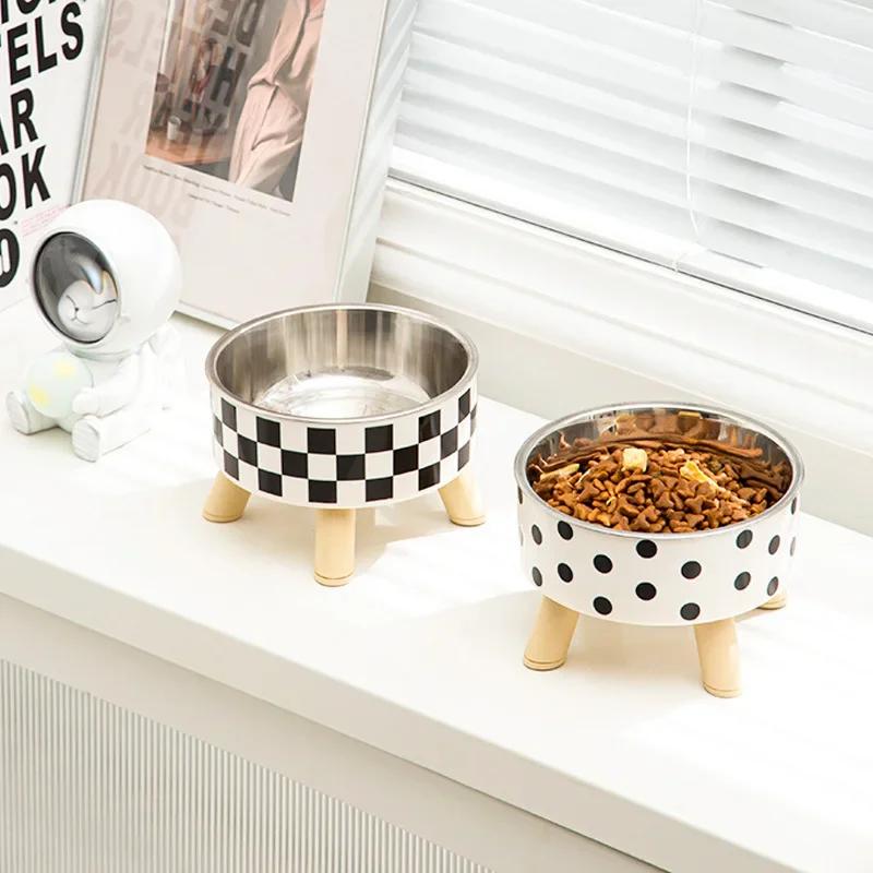 Stainless Steel Dog Bowl, Anti-knock Pet , Plastic Cat Bowl, High-footed Neck Dog Rice Bowl, Large-capacity Cat Food