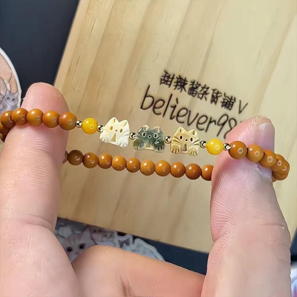 Three cute three-color surprise cat bead bracelets, new Chinese Zen niche Chinese style Chinese jewelry