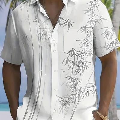 Men's Casual Short Sleeved Shirt, 3D Hawaiian Bamboo Leaf Print