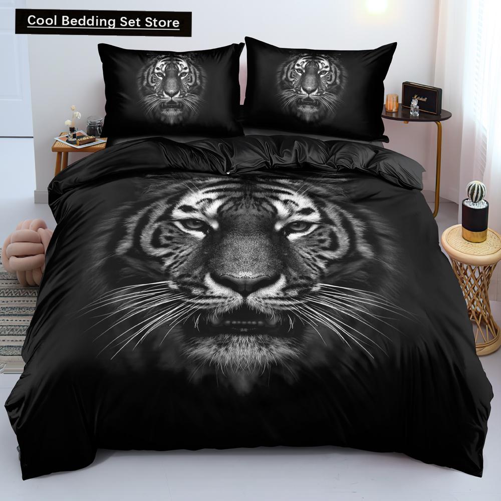 3D Tiger Duvet Cover Soft Comforter Cover Animal Bedding Set Tiger Pattern Quilt Cover for Bedroom Decor 2/3Pcs King Queen Size