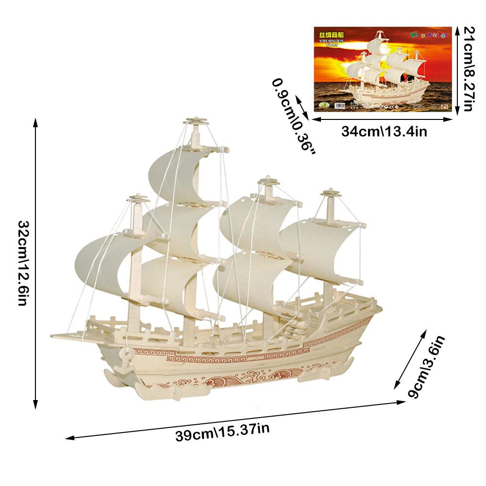 3D Puzzle Ancient Sailboat Wood Craft Construction Model Kit, DIY Assembly Wooden Model Unfinished Crafting Hobby Boat Puzzle