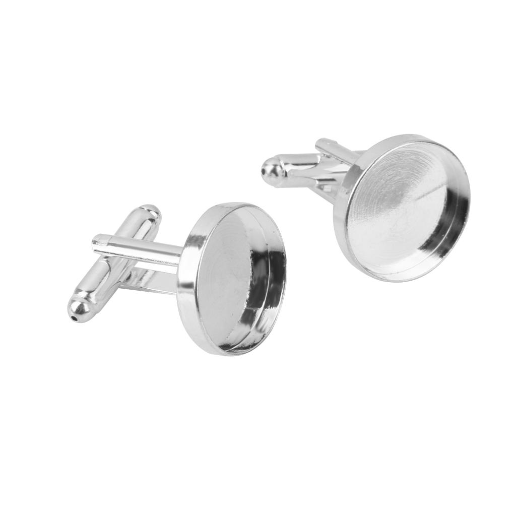 10 Pezzi Bottoni di Manica Rotondi Fondi per Artigianato 16mm Argento