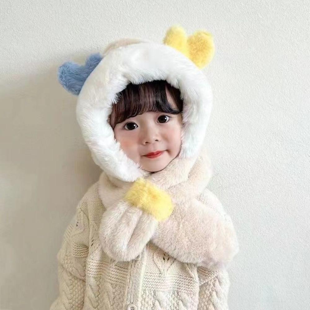 Windproof Winter Baby Hat Scarf Plush Infant Beanies Cap Cute Kids Hat Hooded Scarf