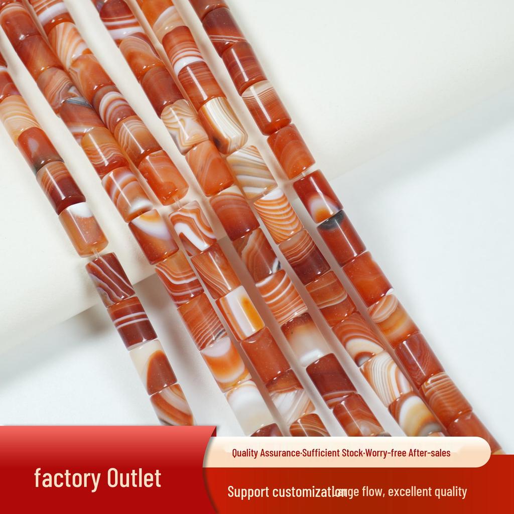 8x12mm Natural Red Striped Agate Cylinder Tube Beads for DIY Jewelry