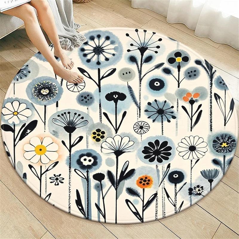 Nordic Modern Floral Round Soft Plant Rug Living Room Door Mat Balcony Bohemian Bedroom Floor Mat