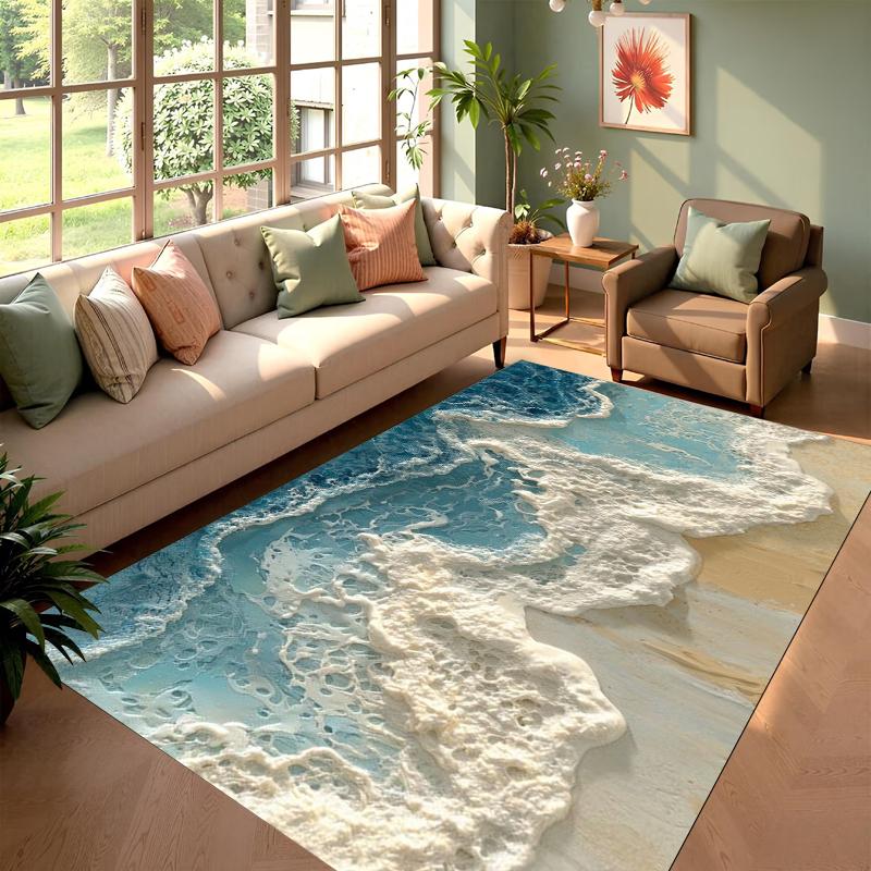 3D Strandwellen Teppich Nichtrutschend Waschbarer Teppich für Wohnzimmer Schlafzimmer Erkerfenster Langlebige Fußmatte Heimdeko Teppiche