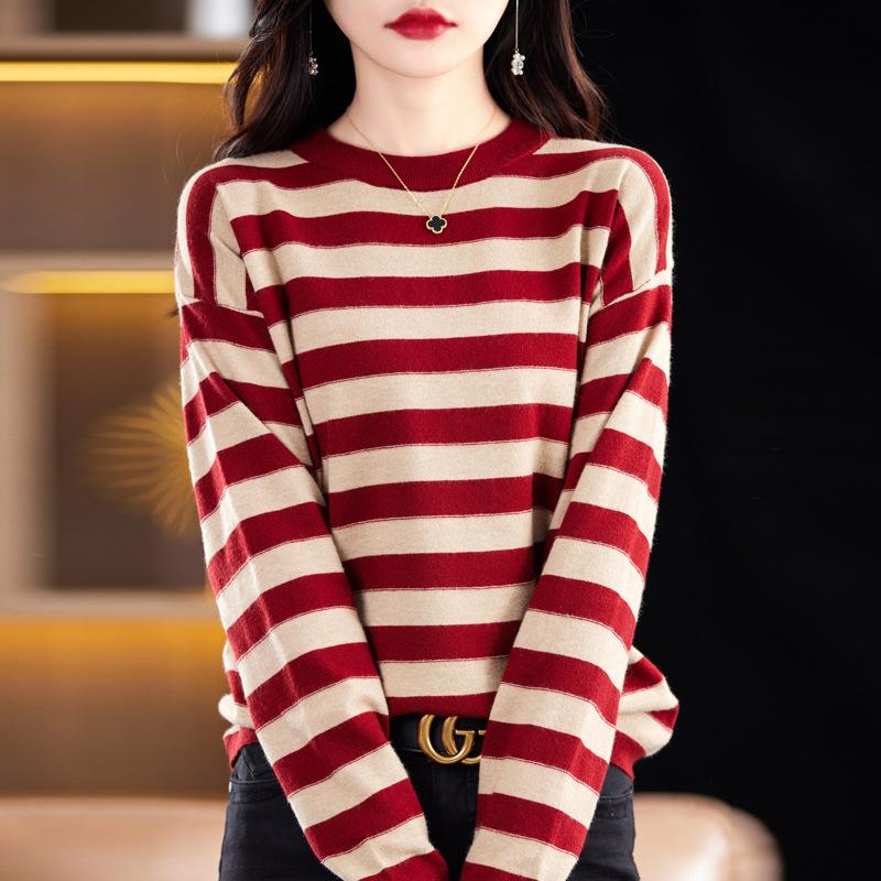 

Осенне-зимний полосатый свитер с круглым вырезом для женщин Andy Velvet с рукавами-ротаторами, базовая рубашка, свободный универсальный пуловер, топ с длинным рукавом XXL