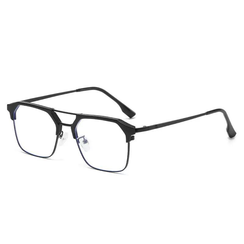 New Fashion Unisex Square Plain Glasses for Men Women Metal Frame Glasses Double beams Eyeglasses Gentle Black Ordinary Glasses