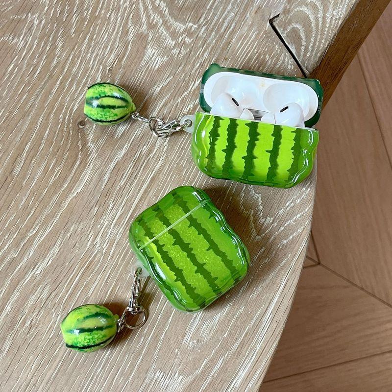 Cute Watermelon-Pattern Wavy Edge Earphone Case with Watermelon Pendant Earphone Case Suitable for AirPods 1 2 3 4 Pro Pro2 Pro3