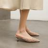 Mesh Lace Fashionable Women's Slippers Summer New Style Sexy and Elegant Pointed-toe Breathable Thin Heels Women's Shoes