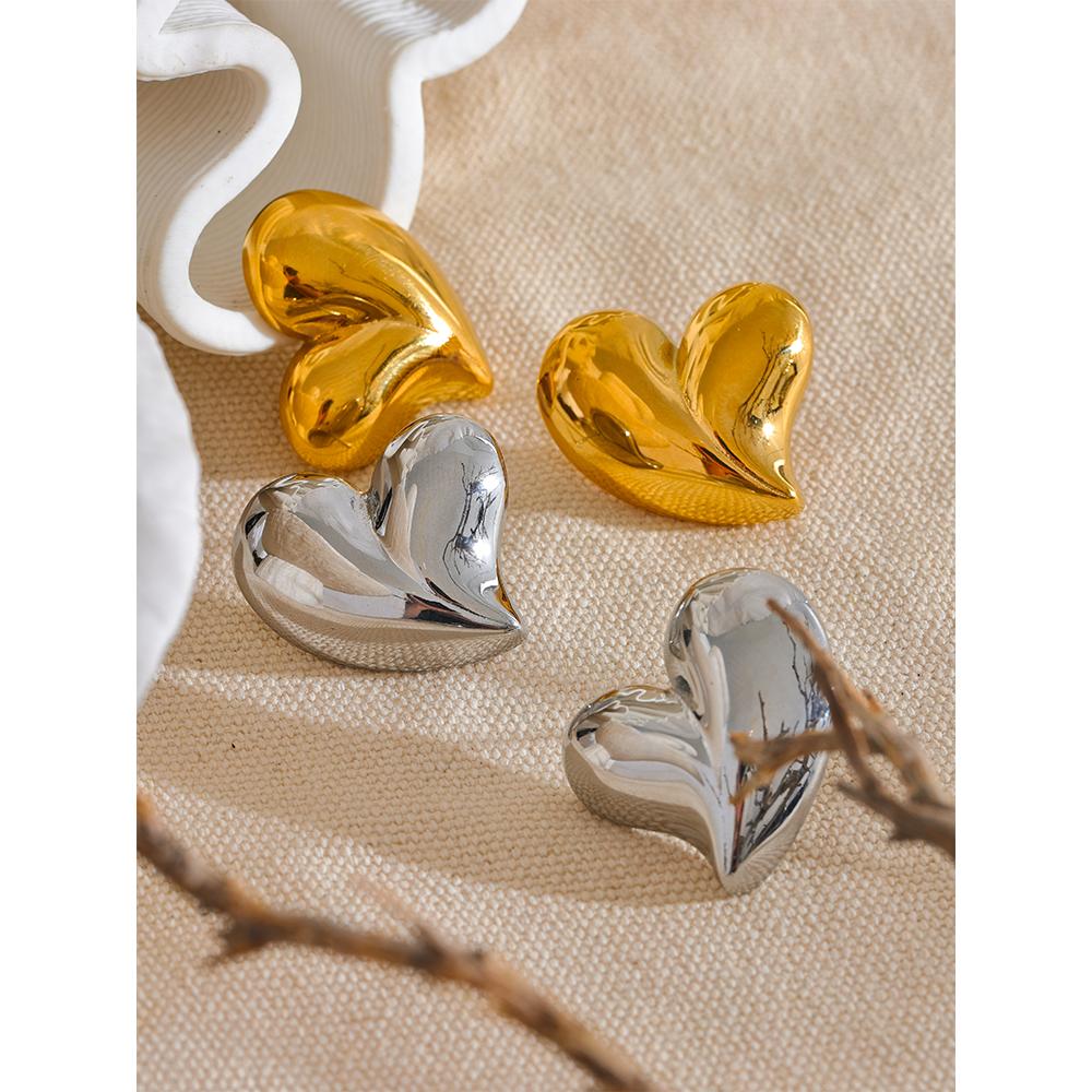 Yhpup Big Promotion 316l Stainless Steel Heart Fashion Stud Earrings 18K Gold Plated Metal Rust Proof Charm Jewelry Wholesale