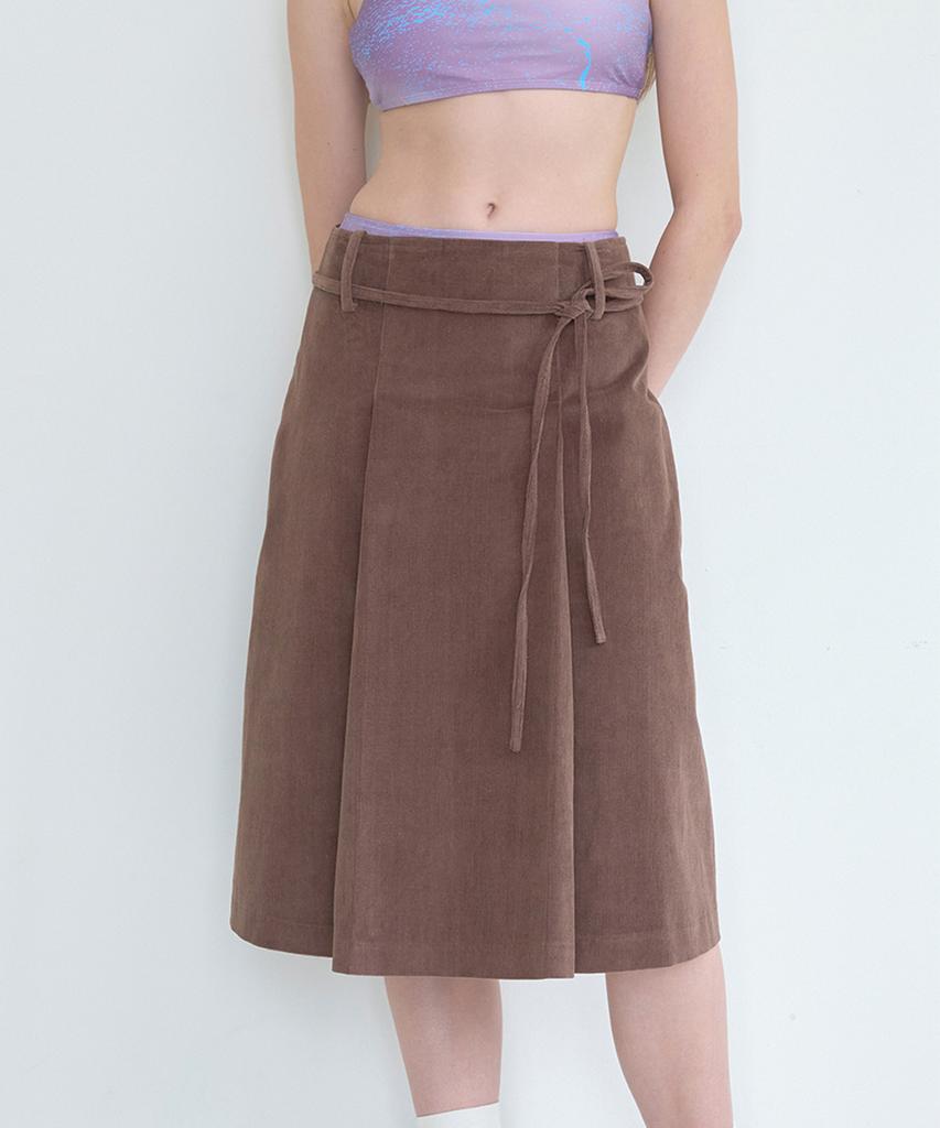 Pisis String Belted Corduroy Skirt_Brown