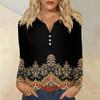 Women's Fashion Casual Printed V-neck Long Sleeve Button Up T-shirt Top