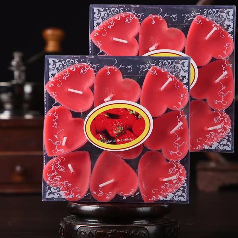 9pcs Heart-Shaped Scented Tea Candles Set Wedding Supplies Romantic Decor Creative Love Candle Marriage Proposals Birthday Gift
