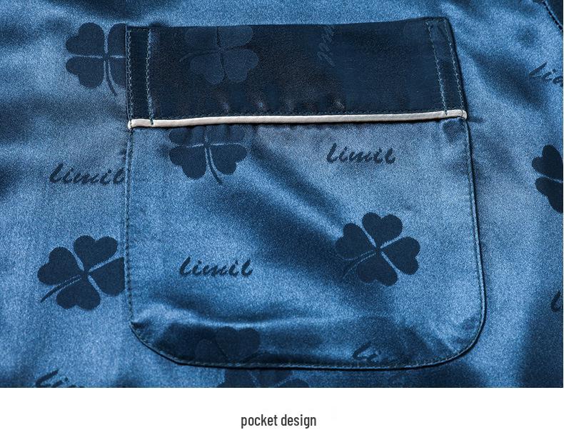 Herren Frühling/Sommer Seidenpyjama: Langarm & Hose, Dünnes Karomuster, Imitationsseide, Mittelalterliche Hausbekleidung