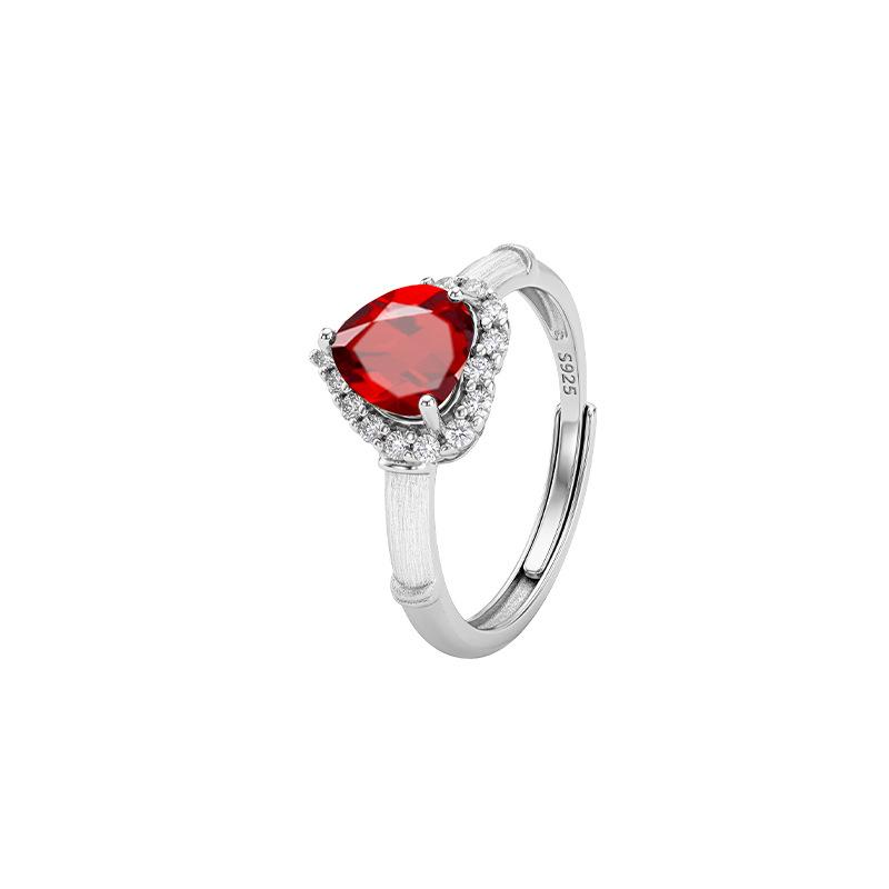Natural crystal stone love ring women's s925 silver brushed ring light luxury garnet topaz gift for girlfriend