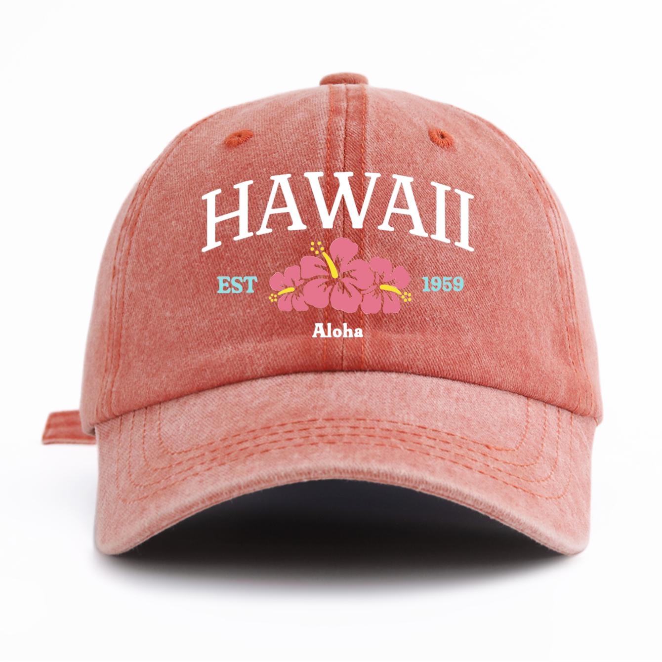 

1pc HAWAII Print Washed Baseball Cap for AdultsMinimalist Retro Style Casual Soft Adjustable Dad Hat Perfect As Gift