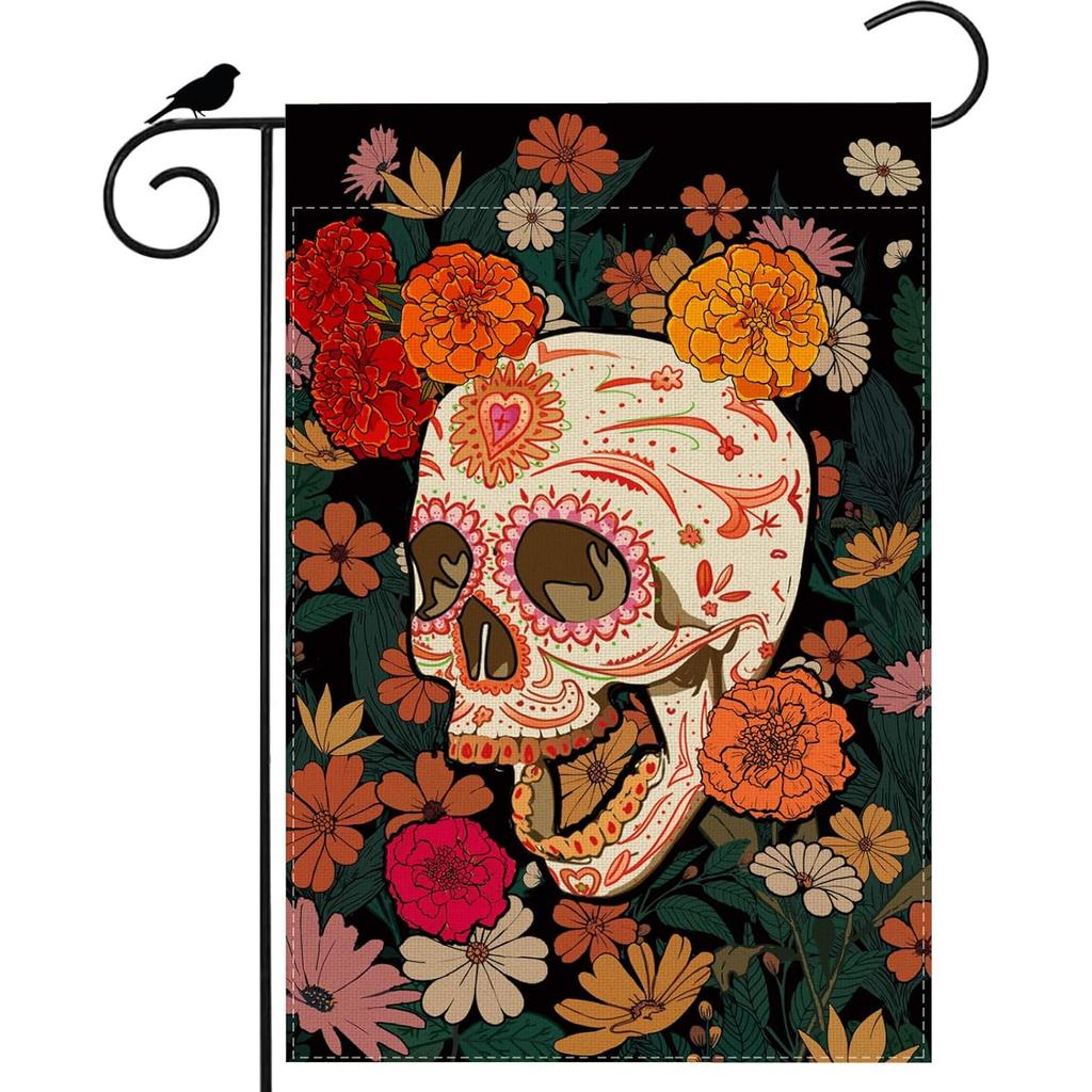 Garden Flag for Day of The Dead Featuring Sugar Skulls And Marigolds, Measuring , Double-Sided, Perfect for Outdoor Holiday Celebrations