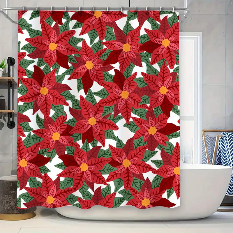 

Рождественская шторка для душа, красный пуансеттия, цветочный дизайн, полиэстеровая ткань, печатная декоративная водонепроницаемая занавеска для ванной для домашнего декора 90x180cm