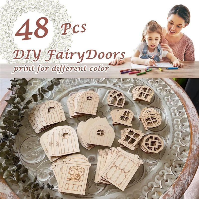 Unpainted Miniature Fairy Doors& Windows Craft Kit(48 Pcs)- Wooden Garden Doors Accessory For Home Party Event Decoration