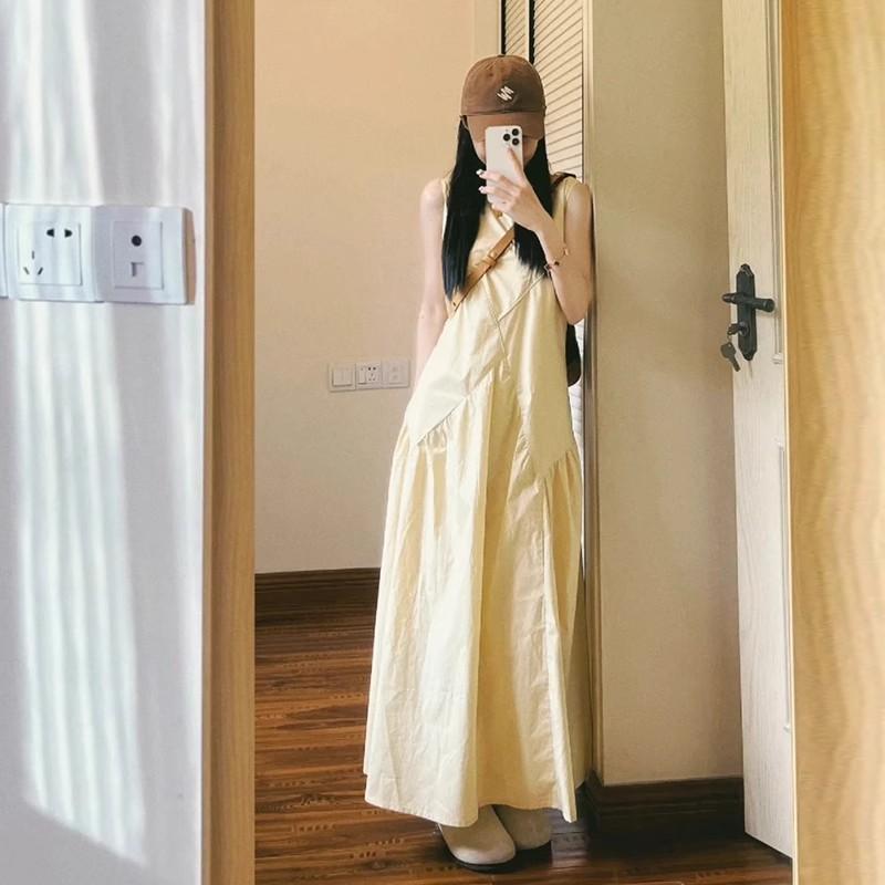 [Original practice + inner lining] Vest dress light yellow women's clothing summer dopamine sweet age reduction a word
