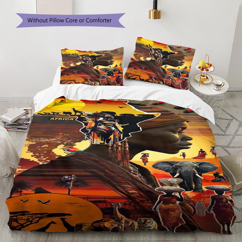Africa Art Pattern Bedding Set Quilt Cover Pillowcase Home Decor Gift (1 * duvet cover + 2 * pillowcase, without core)