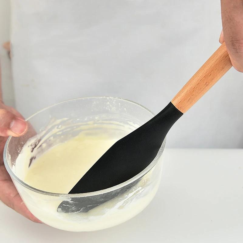 2 ks Dřevěná rukojeť Cukrářská špachtle Míchání krému Škrabka na těsto Míchač másla Silikonová pekařská špachtle Žáruvzdorné kuchyňské náčiní