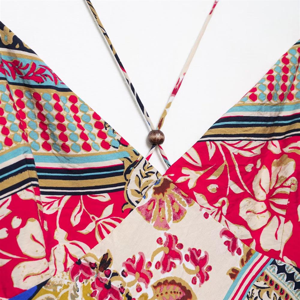 2025 Spring/Summer Women's V-Neck Print Backless Camisole Dress - Slim & Sexy