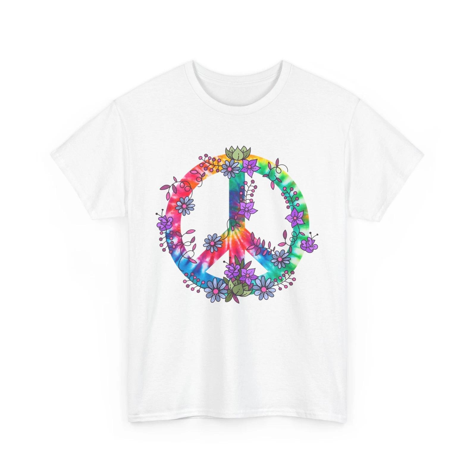 Peace Sign Shirt, Hippie 60 s Lovers Flowers Women Men Tie Dye Cute Shirt 4XL