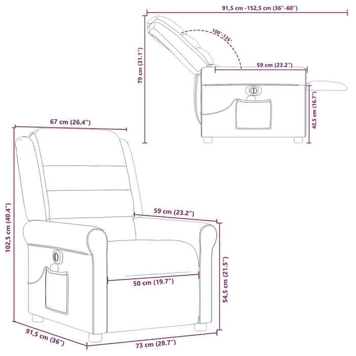 VidaXL Electric Reclining Massage Armchair Taupe Fabric 3303311