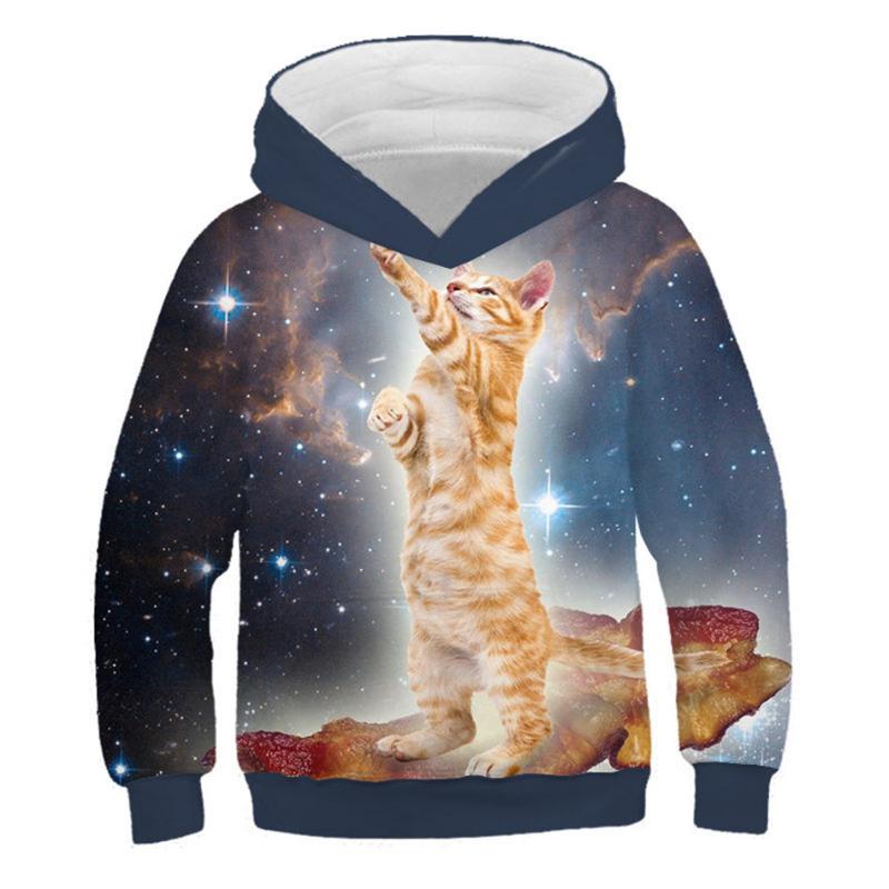 2025 Children 3D Hoodies Boys Girls Lovely Black Animal Cat Print Hooded Sweatshirts Kids Pullovers Clothes Tops
