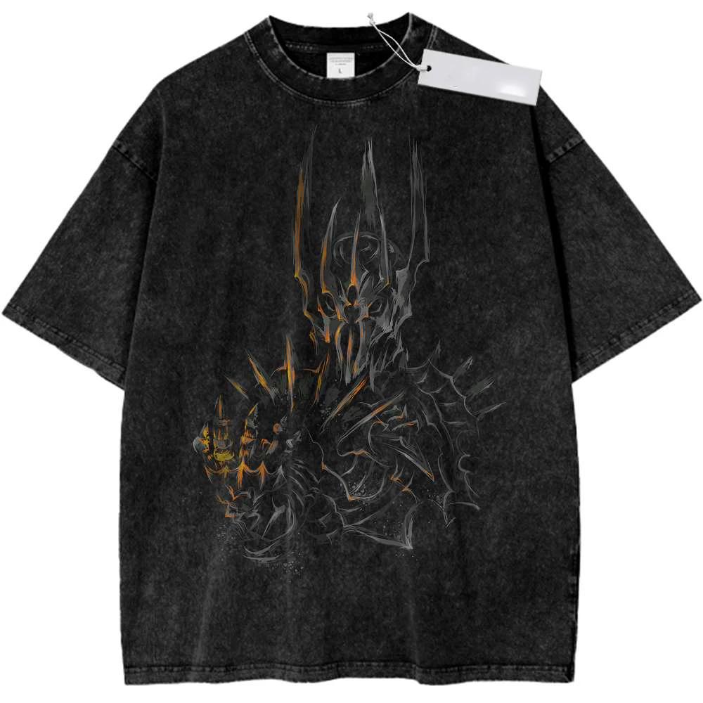 2026 Hot Movie Lord Sauron Vintage Washed T-Shirt Streetwear Oversized Y2K Tee Women Men Cotton Short Sleeve Unisex Clothing