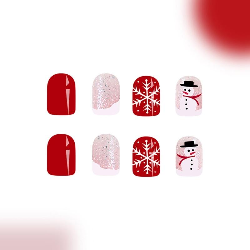 48Pcs Holiday Themed Snowman Snowflake Press On Nails Stick On Nail False Nail for Christmas Gatherings and Event