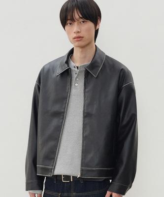 Leire Vintage Washed Leather Jacket [Black]
